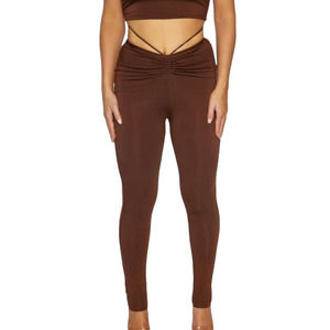 Naked Wardrobe Chocolate Brown Rich Tie Waist Leggings NWT Size Large